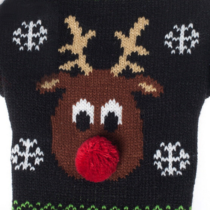 Pom Pom Nose Reindeer Christmas Pet Dog Sweater in Black
