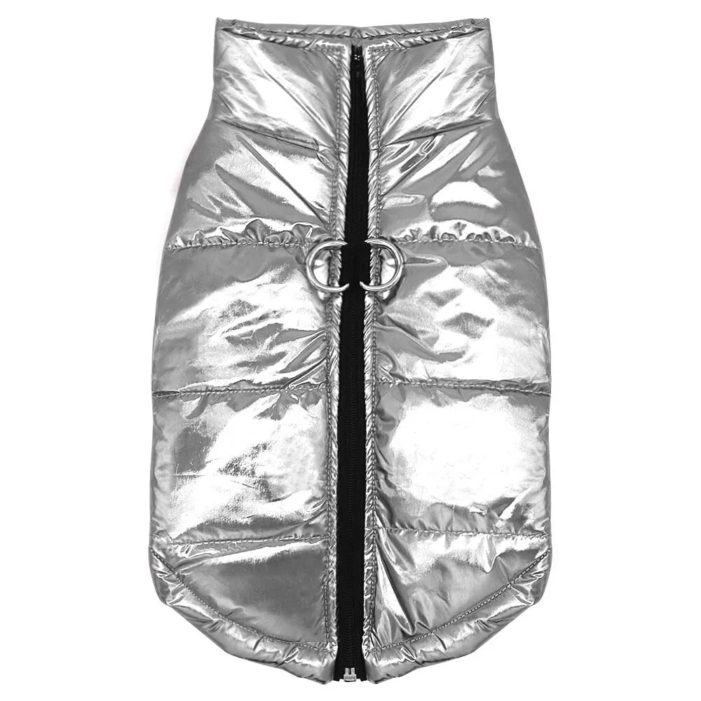 Winter Dog Coat Jacket Silver sold by Poopy and Poops General Pet Store poppyandpoops.ca