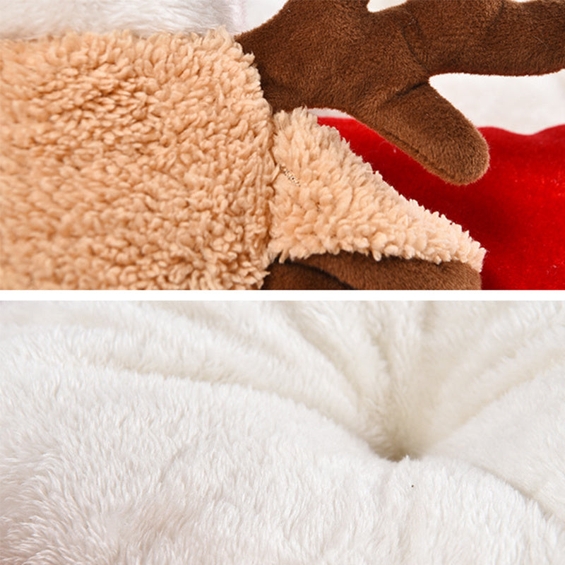 Round Plush Reindeer Dog Bed
