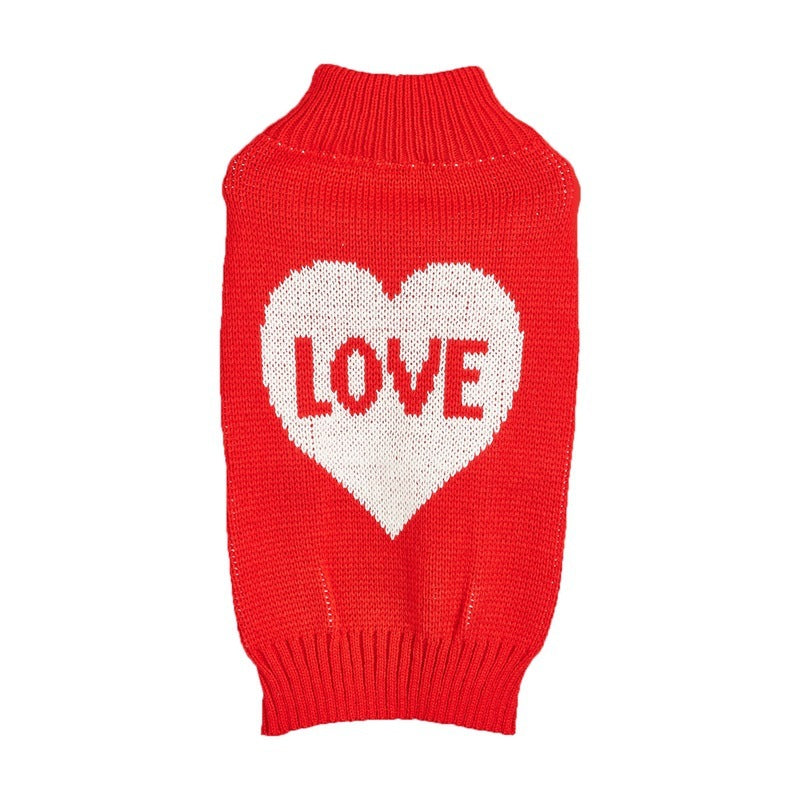 Valentines Day Love Heart Bow Knitted Dog Sweater in Pink White and Red