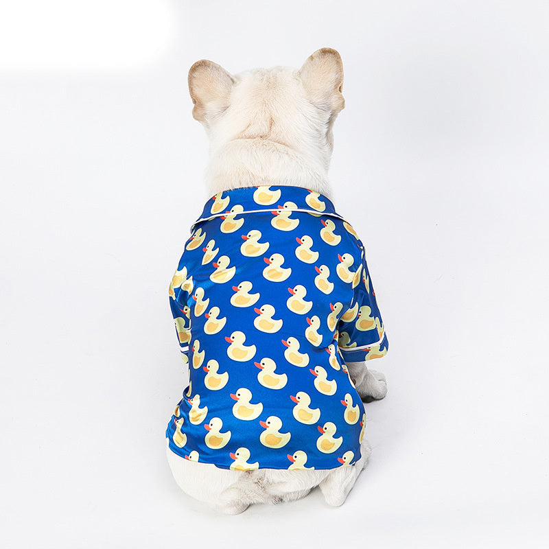 Cotton Yellow Duck Print Pajama Shirt in Blue