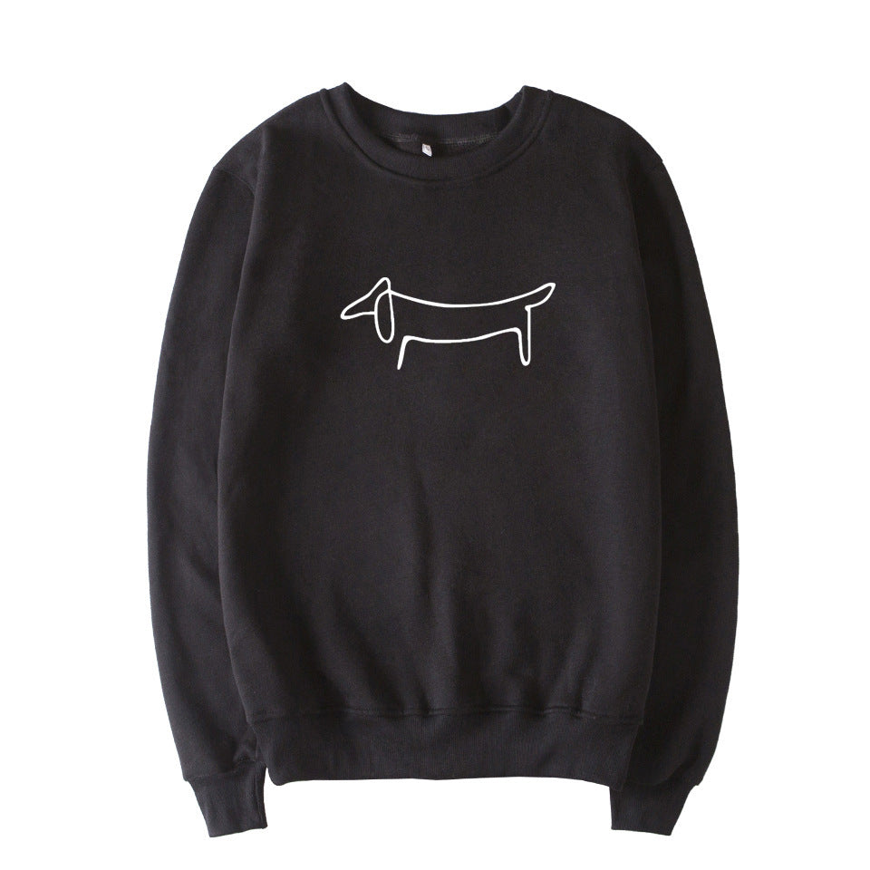 Cotton Dachshund Print Crew Neck Sweatshirt in Pink Gray White and Black