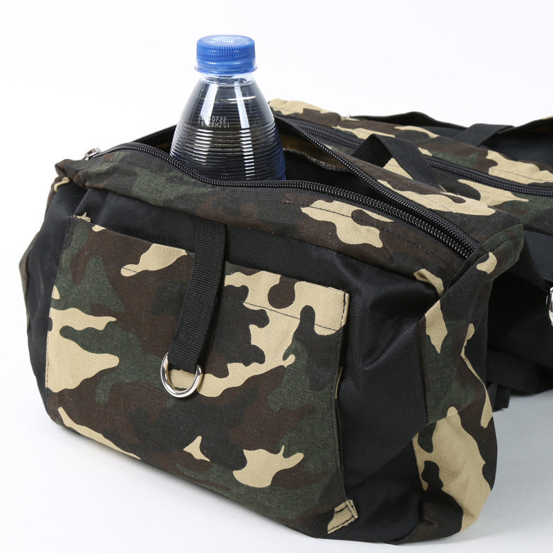 Large Capacity Canvas Saddle Bag for Dogs in Camouflage Green