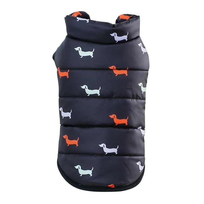 Dachshund Print Cotton Down Puffs Vest and Jacket in Black Blue and Gray