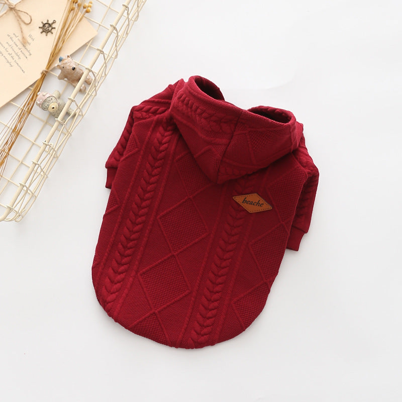 Cotton Knit Dog Pet Hoodie in Apricot, Pink and Red Wine