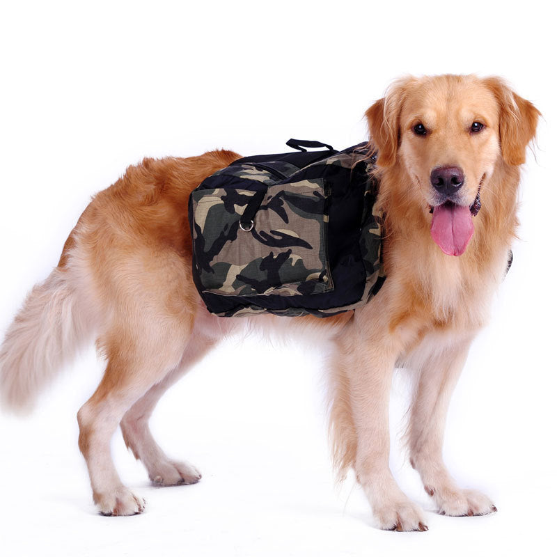 Large Capacity Canvas Saddle Bag for Dogs in Camouflage Green