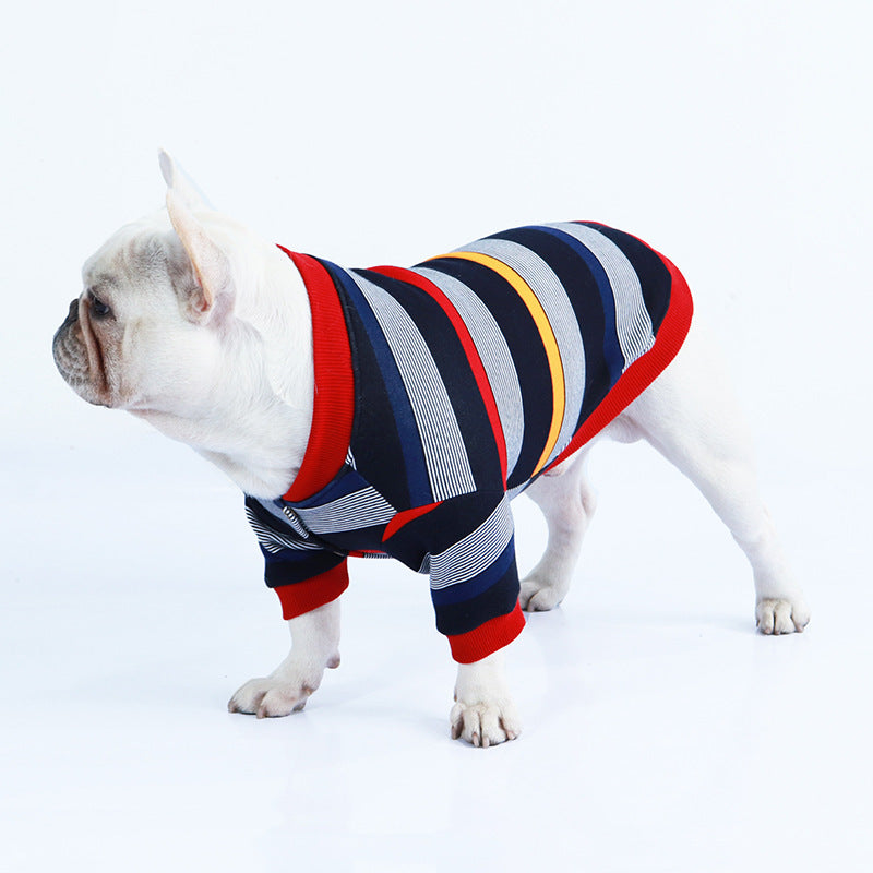 Blue and Red Striped Dog Sweater.