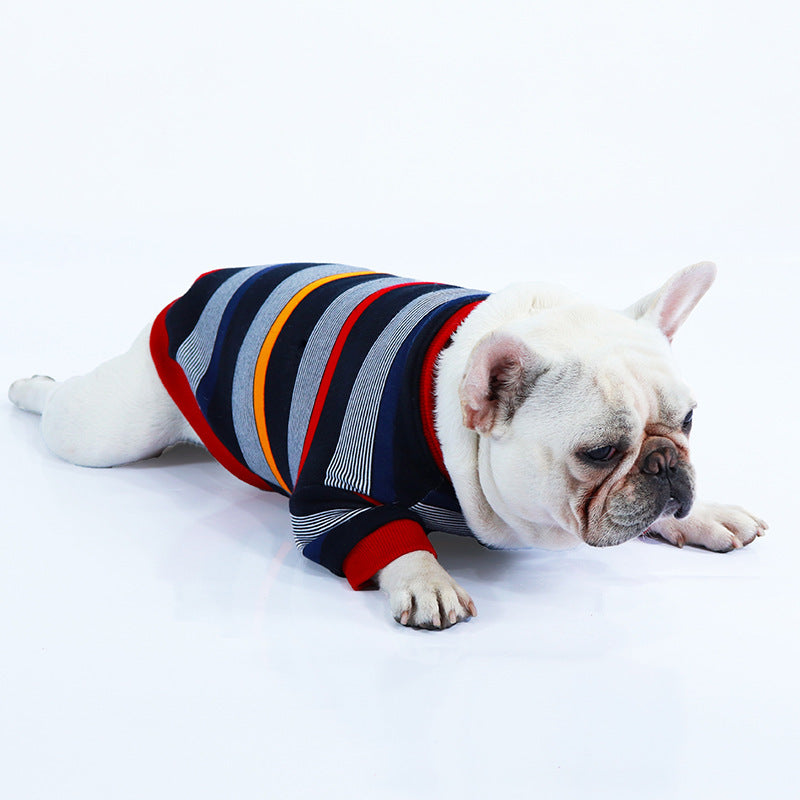 Blue and Red Striped Dog Sweater.