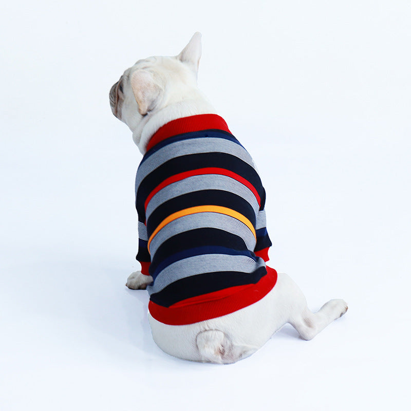 Blue and Red Striped Dog Sweater.