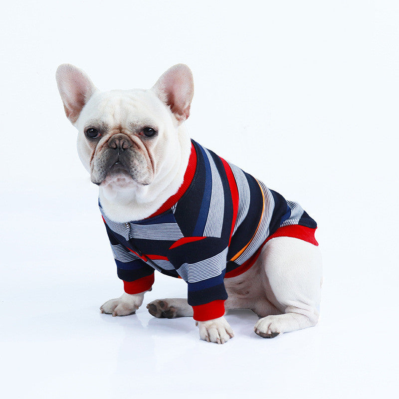 Blue and Red Striped Dog Sweater.