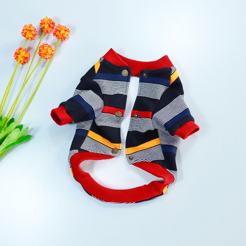 Blue and Red Striped Dog Sweater.