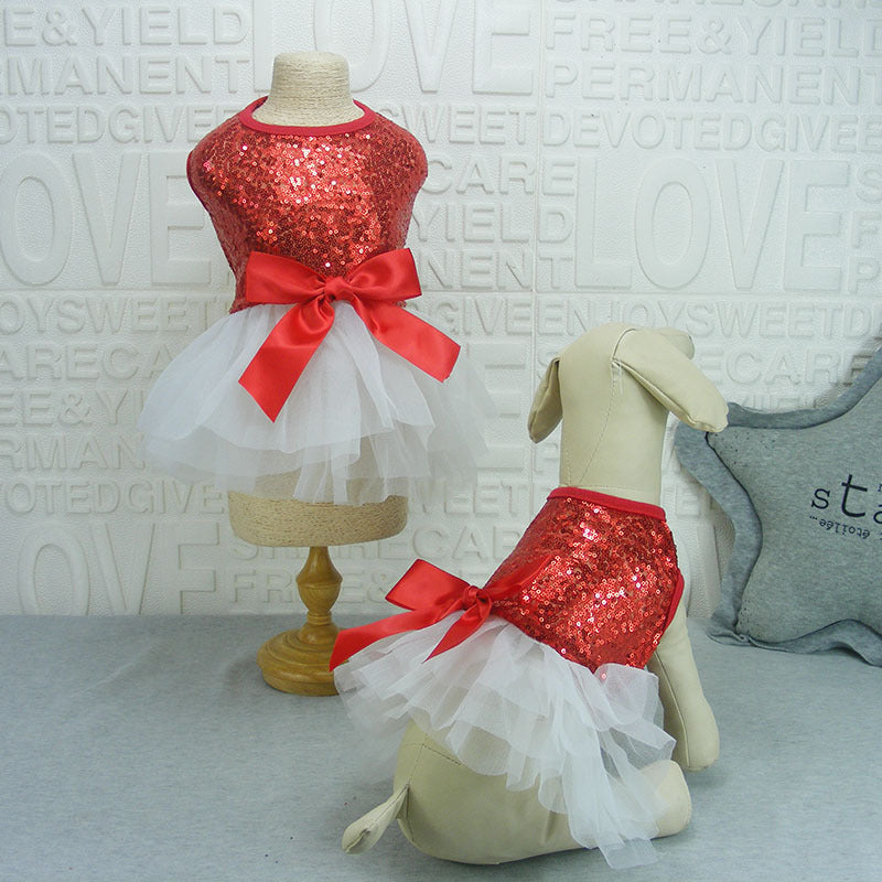 Pet Dog Sequin Sparkle Party Dress in Gold, Silver and Red