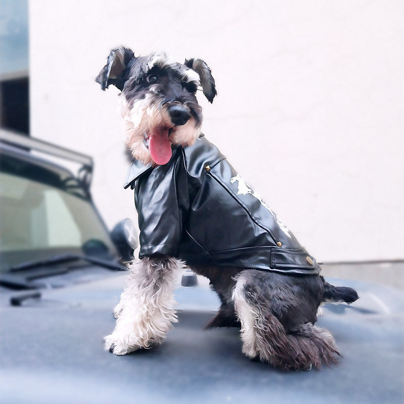 80's Retro Faux Leather Skateboard Dog Jacket in Red and Black