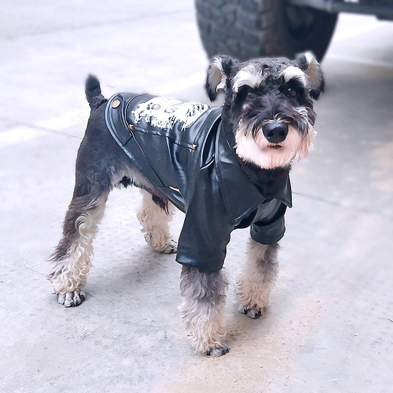 80's Retro Faux Leather Skateboard Dog Jacket in Red and Black