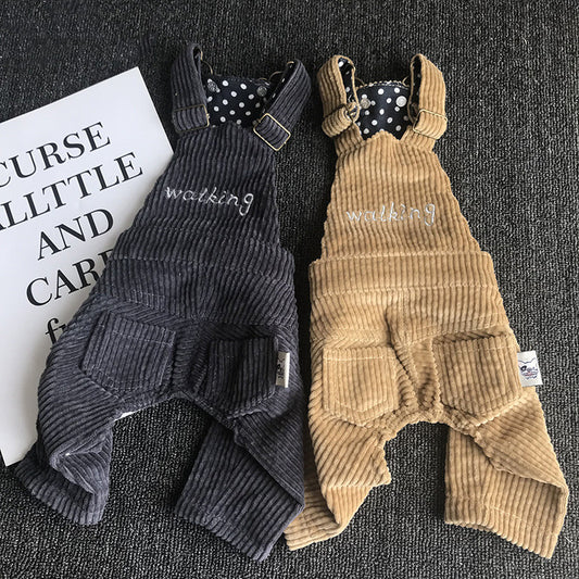 Corduroy Pet Dog Overalls in Dark Gray and Khaki