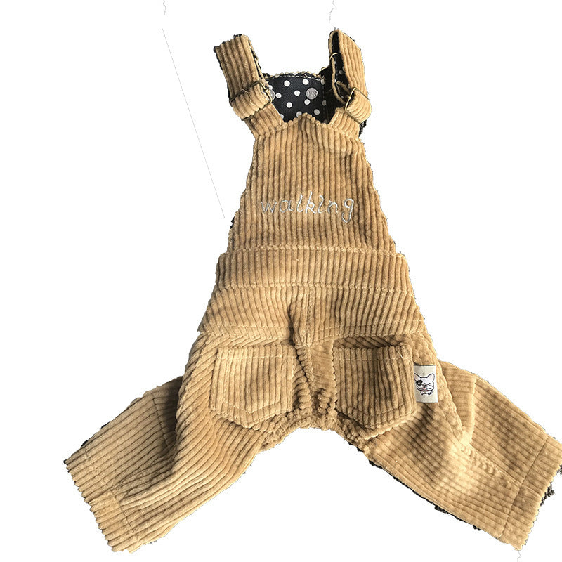 Corduroy Pet Dog Overalls in Dark Gray and Khaki