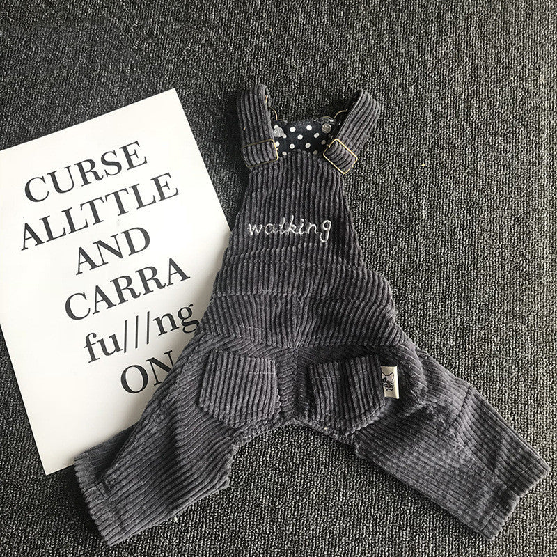 Corduroy Pet Dog Overalls in Dark Gray and Khaki