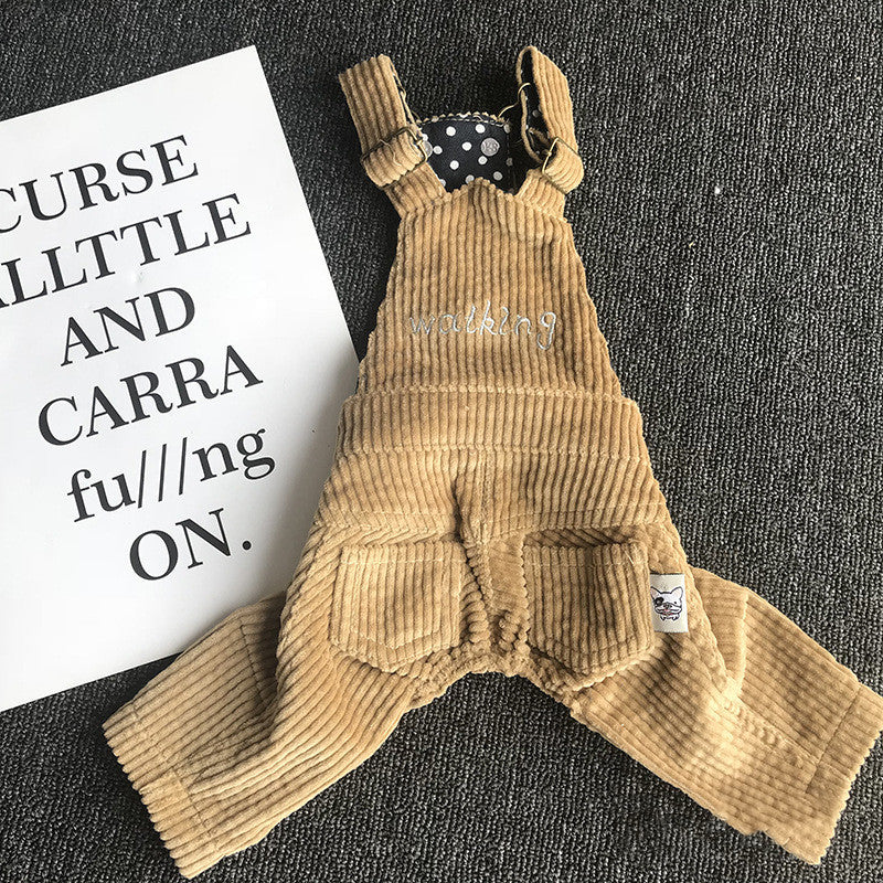 Corduroy Pet Dog Overalls in Dark Gray and Khaki