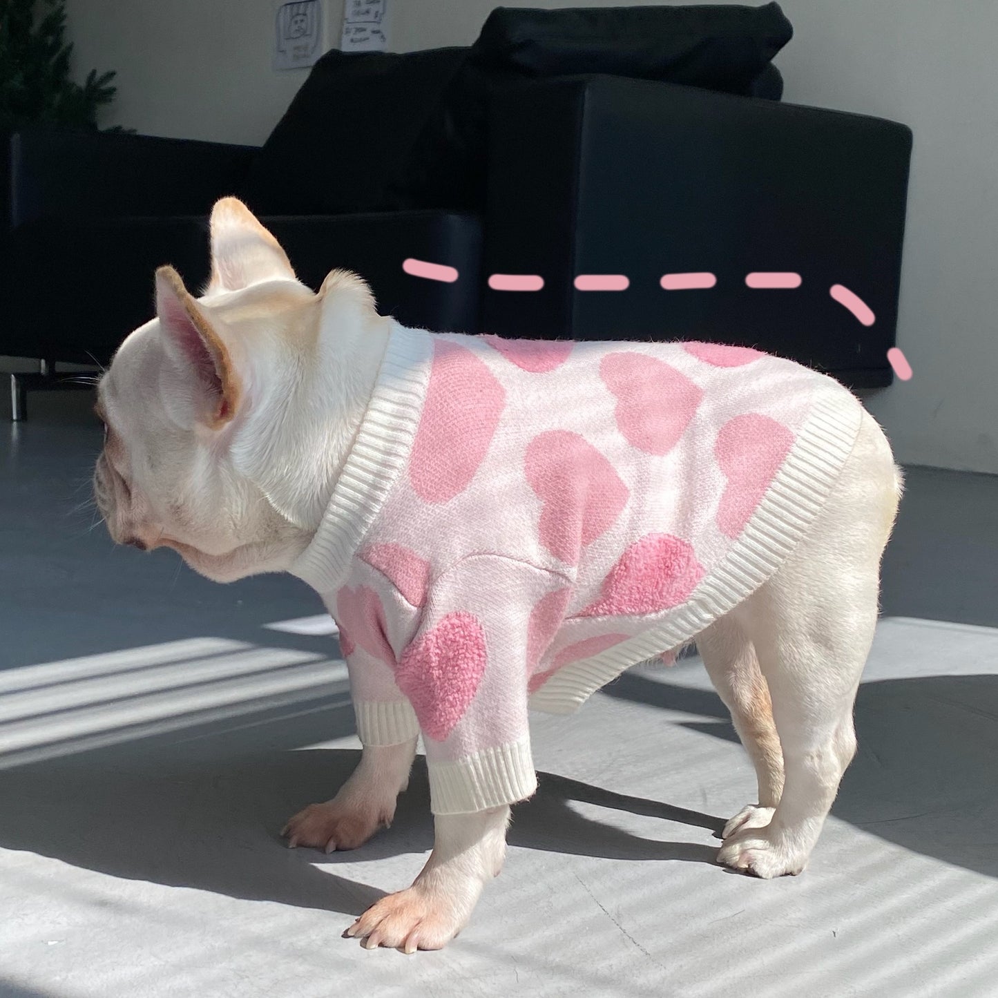 Pink Heart Print Wool Dog Sweater in White