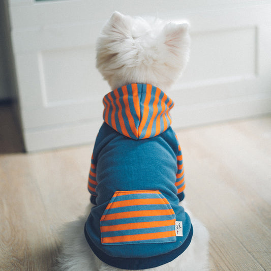 Cotton Red and Blue Striped Dog hooded