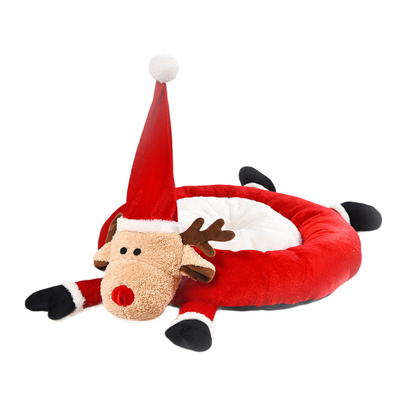 Round Plush Reindeer Dog Bed