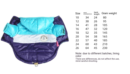 Retro Style Cotton Waterproof Winter Puff Dog Jacket in Ornge Blue Coffee Yellow and Pink