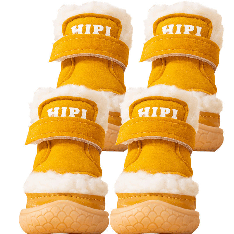 Hipi Suede Faux Australian Sleep Wool Winter Dog Boots in Yellow Pink Blue and Brown