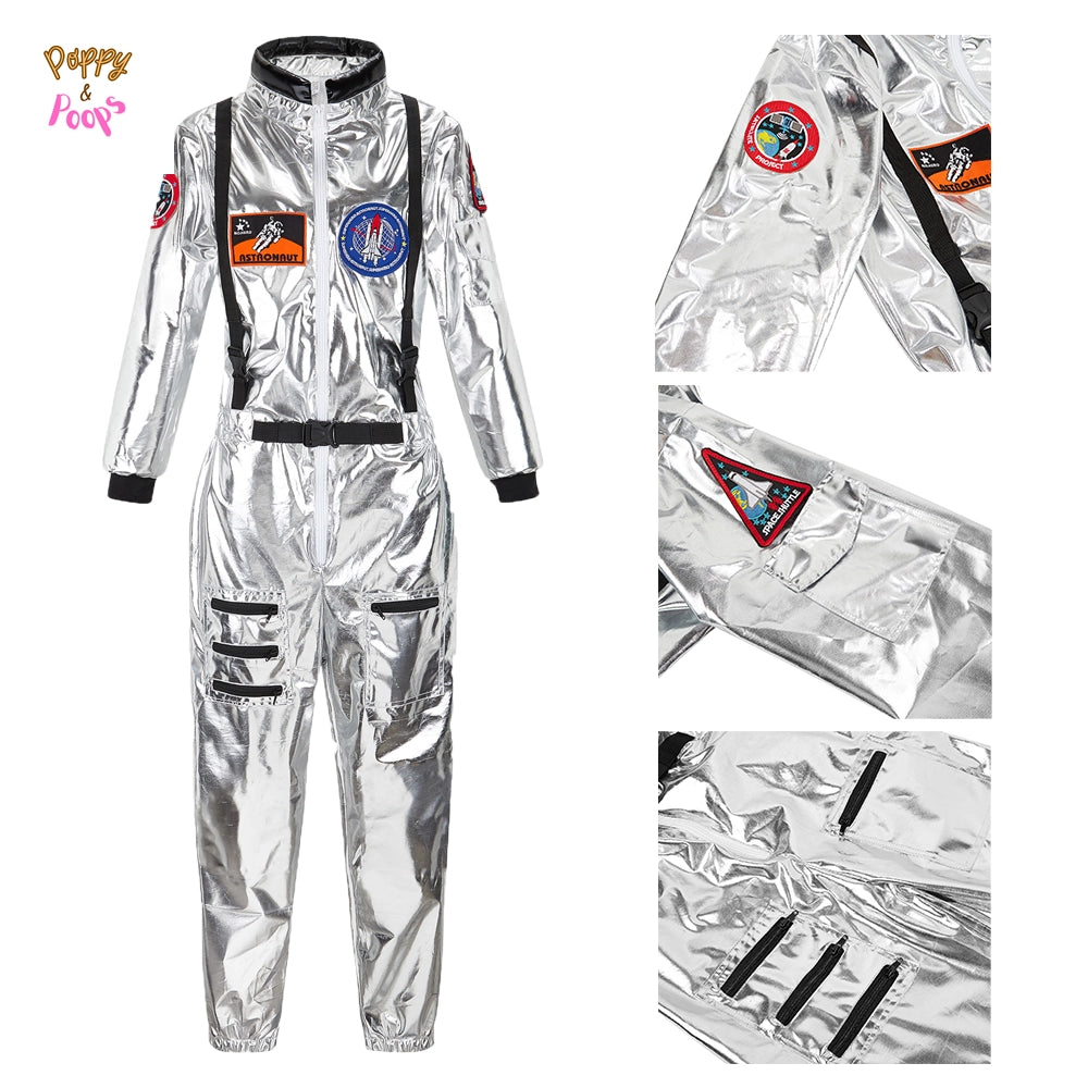 Matching Adult Astronaut Flight Suit Costume Silver for women sold by Poopy and Poops General Pet Store poppyandpoops.ca