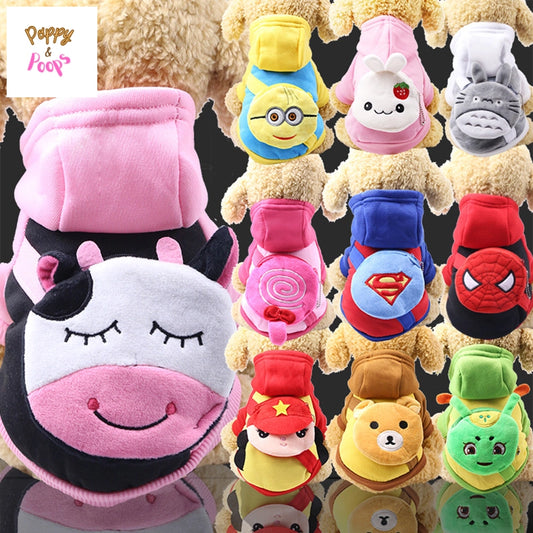 Cartoon Cute Pet Dog Hoodie Spider Man, Super Man, Hello Kitty, Minion, Cow, Bear, Rabbit Pet Costume sold by Poopy and Poops General Pet Store poppyandpoops.ca