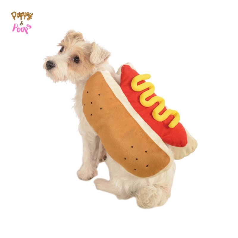 Matching Hot Dog Shaped Dachshund Costume WHITE sold by Poopy and Poops General Pet Store poppyandpoops.ca