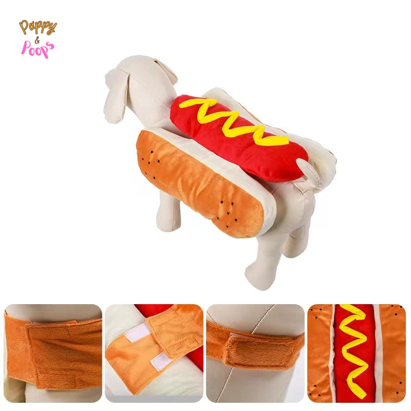 Matching Hot Dog Shaped Dachshund Costume sold by Poopy and Poops General Pet Store poppyandpoops.ca