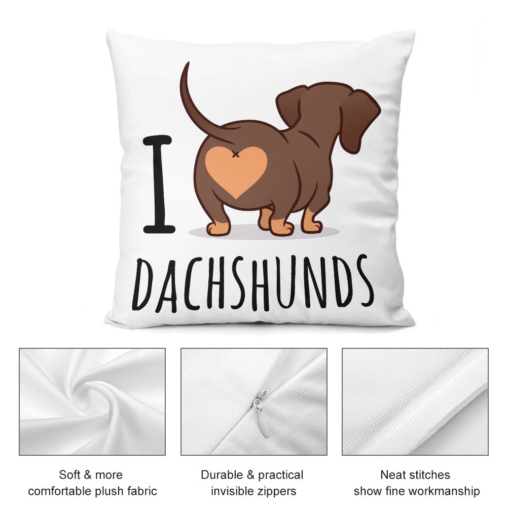 Plush I love Dachshund Pillow Case in White