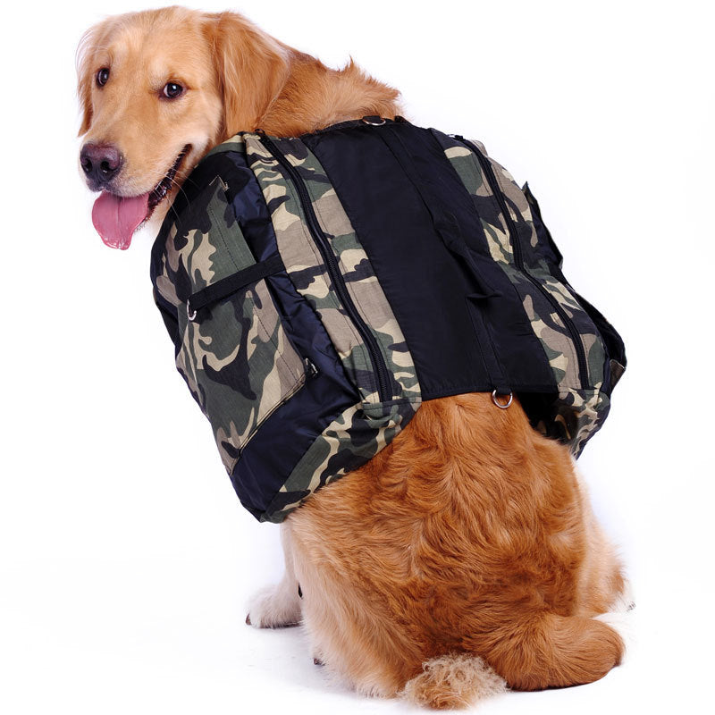 Large Capacity Canvas Saddle Bag for Dogs in Camouflage Green