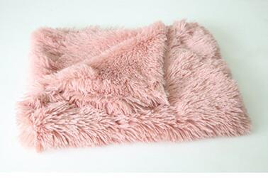 Wool and Polyester Blend Shag Throw Blanket in Pink, Gray, Purple, White and Peach