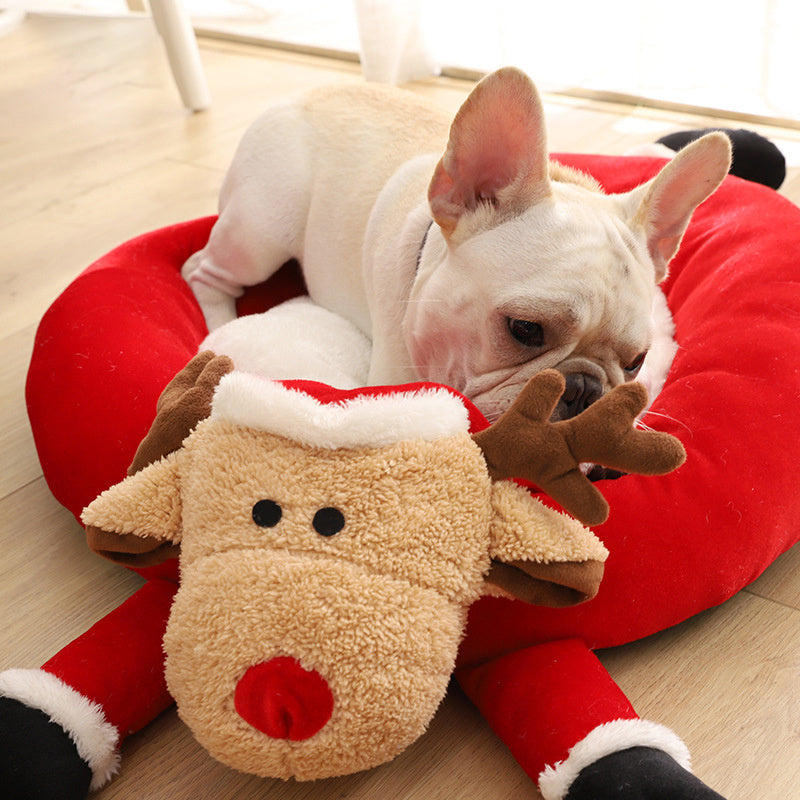 Round Plush Reindeer Dog Bed