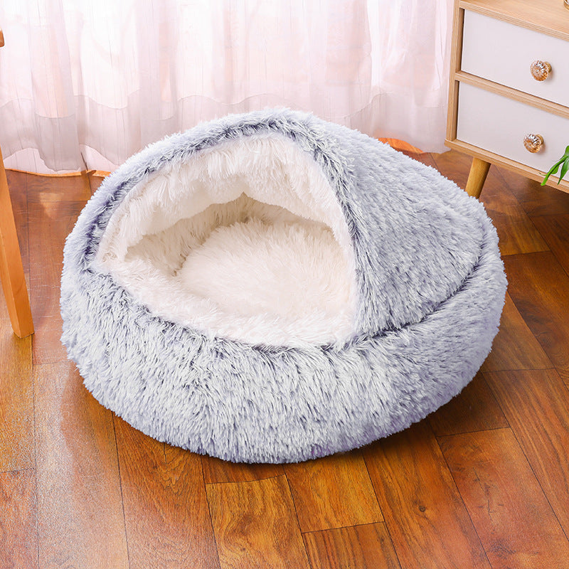 Plush Faux Fur Self Warming Waterproof Semi-enclosed Pet Dog Bed