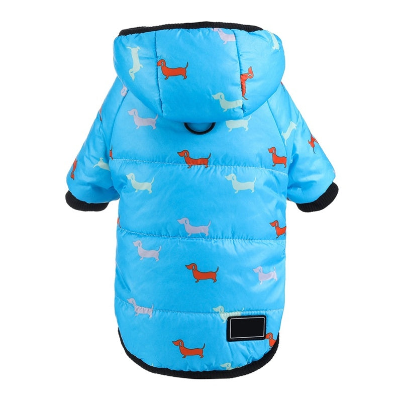 Dachshund Print Cotton Down Puffs Vest and Jacket in Black Blue and Gray