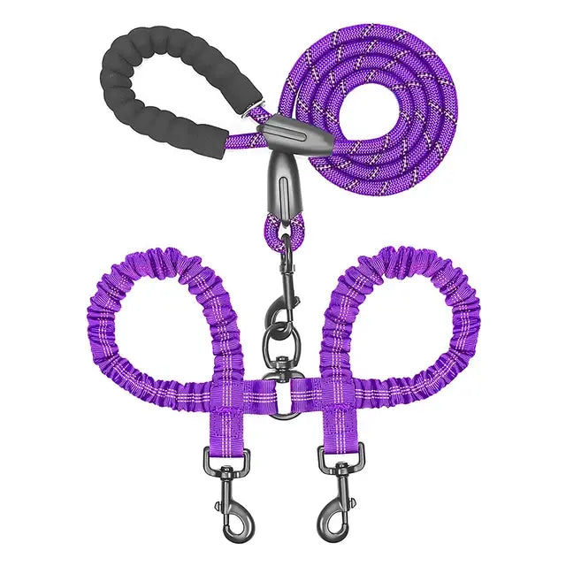 Double Lead Dog Leash Purple sold by Poopy and Poops General Pet Store poppyandpoops.ca