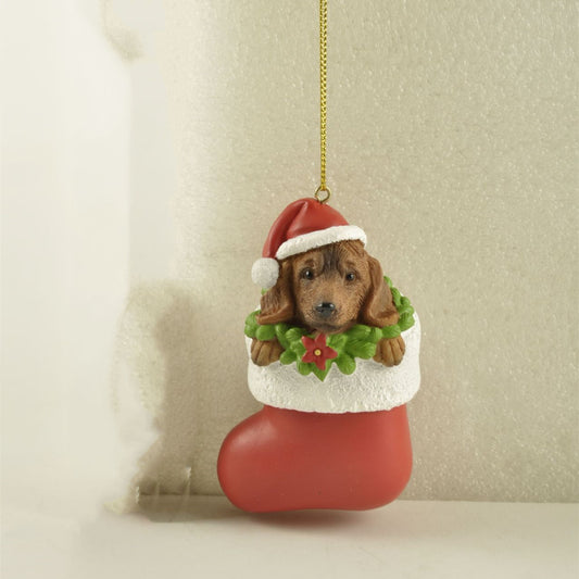 Resin Dachshund In Christmas Stockings Pendant