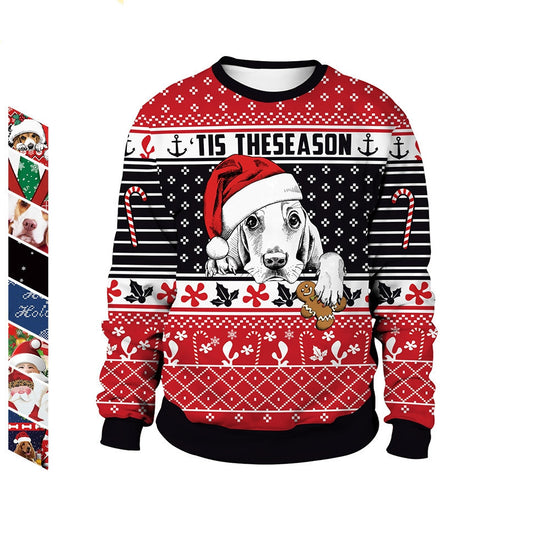 Unisex Ugly Christmas Animal Print Pullover Crew Neck Sweater