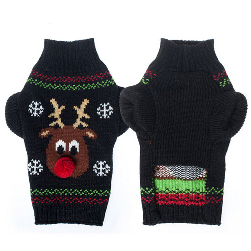 Pom Pom Nose Reindeer Christmas Pet Dog Sweater in Black