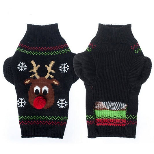 Pom Pom Nose Reindeer Christmas Pet Dog Sweater in Black