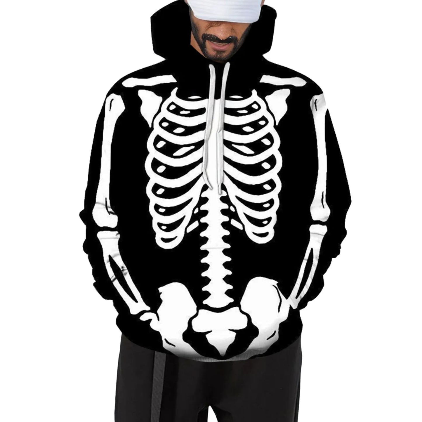 Men's Skeleton Casual Hoodie Halloween Costume Black CN sold by Poopy and Poops General Pet Store poppyandpoops.ca