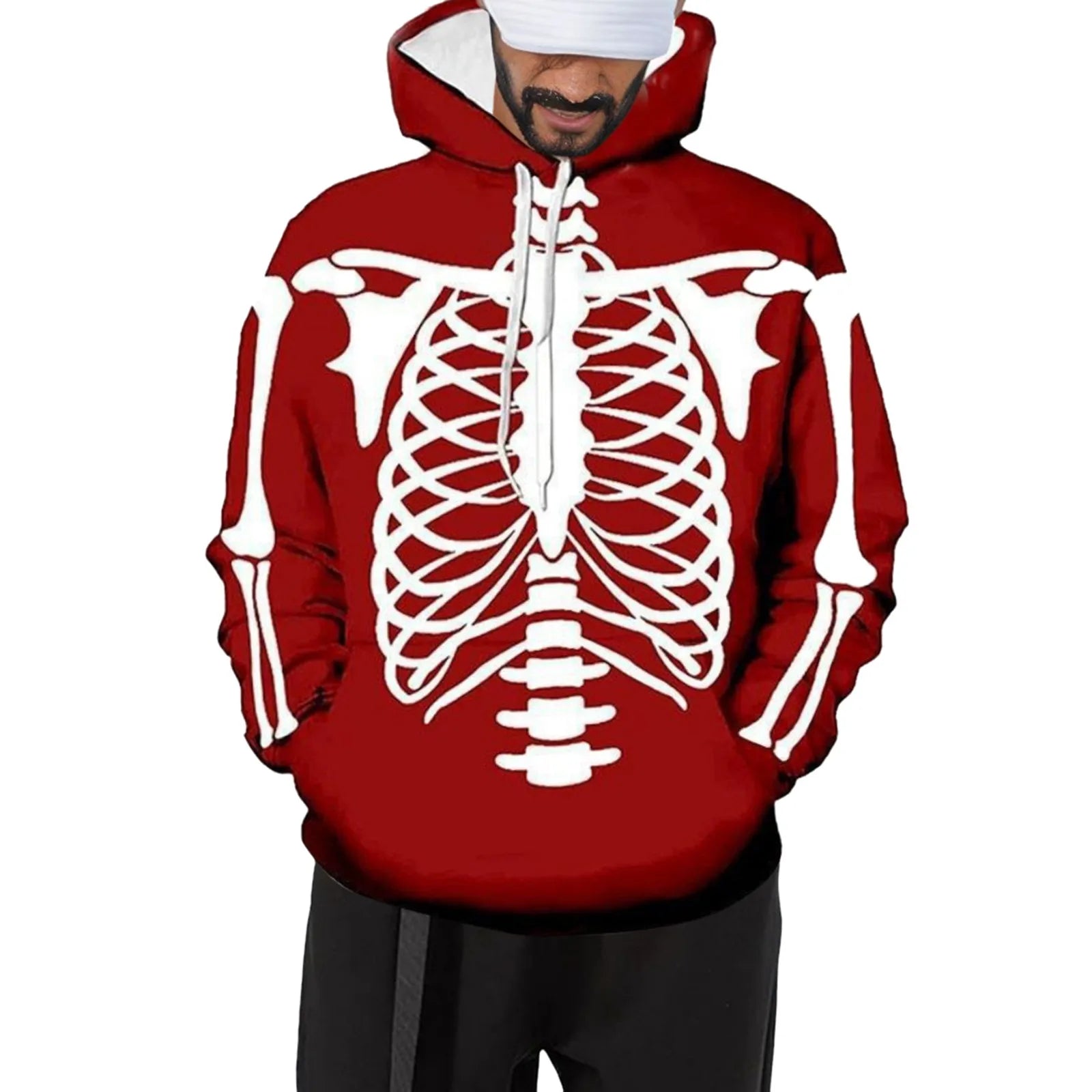 Men's Skeleton Casual Hoodie Halloween Costume Red CN sold by Poopy and Poops General Pet Store poppyandpoops.ca