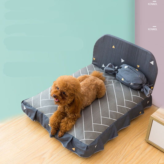 Orthopedic Headboard Dog Bed in Yellow and Dark Gray