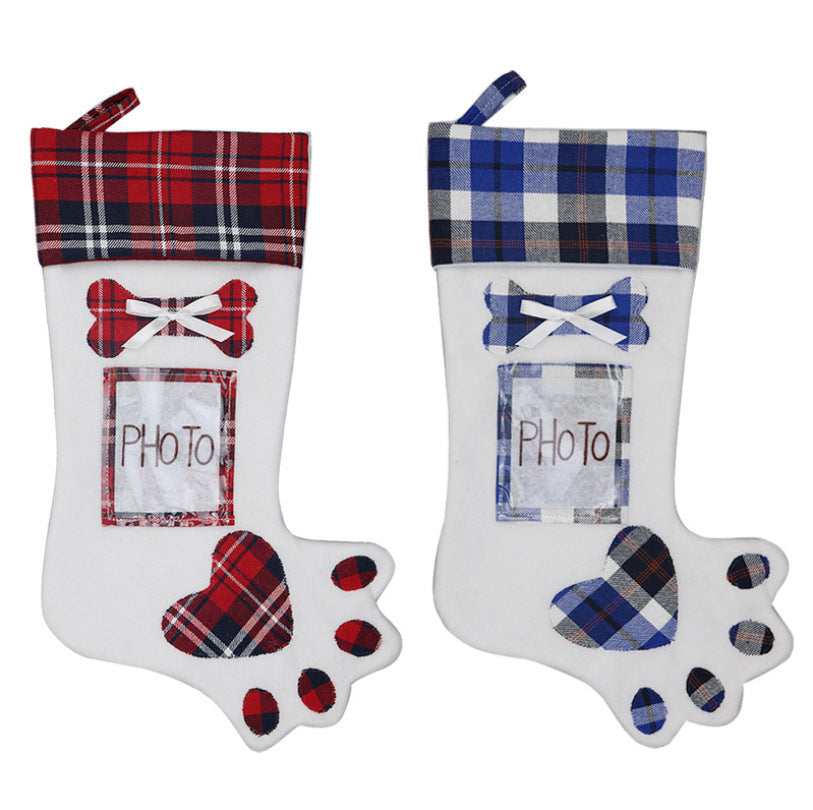 Dog Paw Personalized Photo Christmas Socking Gift Bag