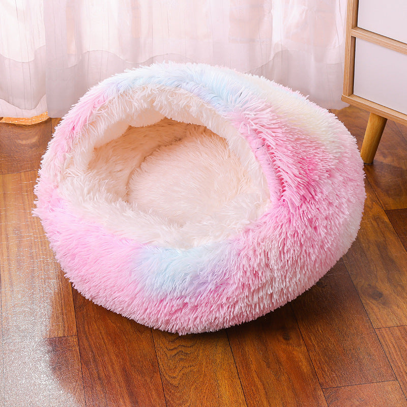 Plush Faux Fur Self Warming Waterproof Semi-enclosed Pet Dog Bed