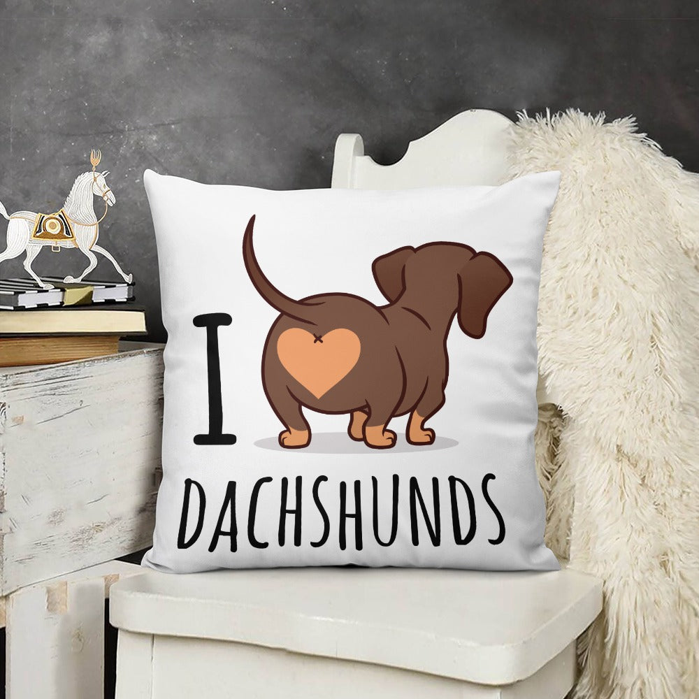 Plush I love Dachshund Pillow Case in White