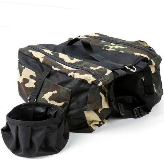 Large Capacity Canvas Saddle Bag for Dogs in Camouflage Green