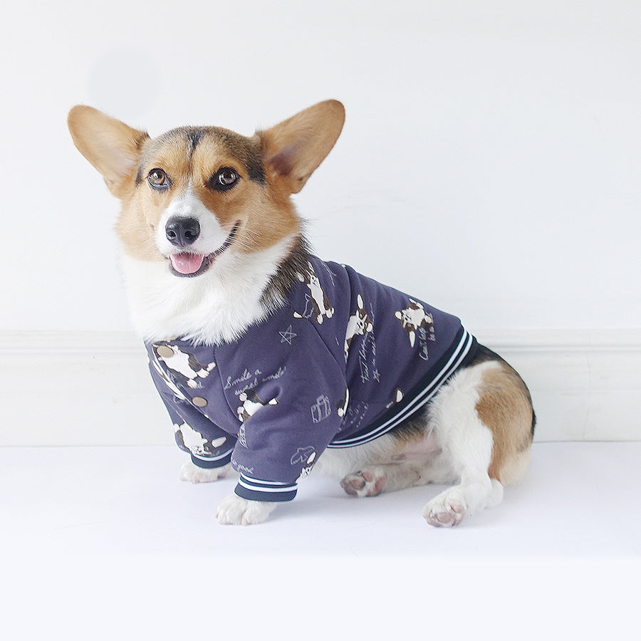 Dog Print Cotton Jacket in Purple, Navy, Yellow, and Black